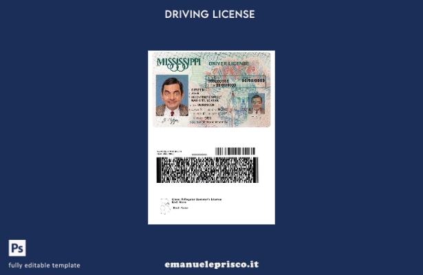 verified style modello di patente di guida USA Mississippi in stile verificato template